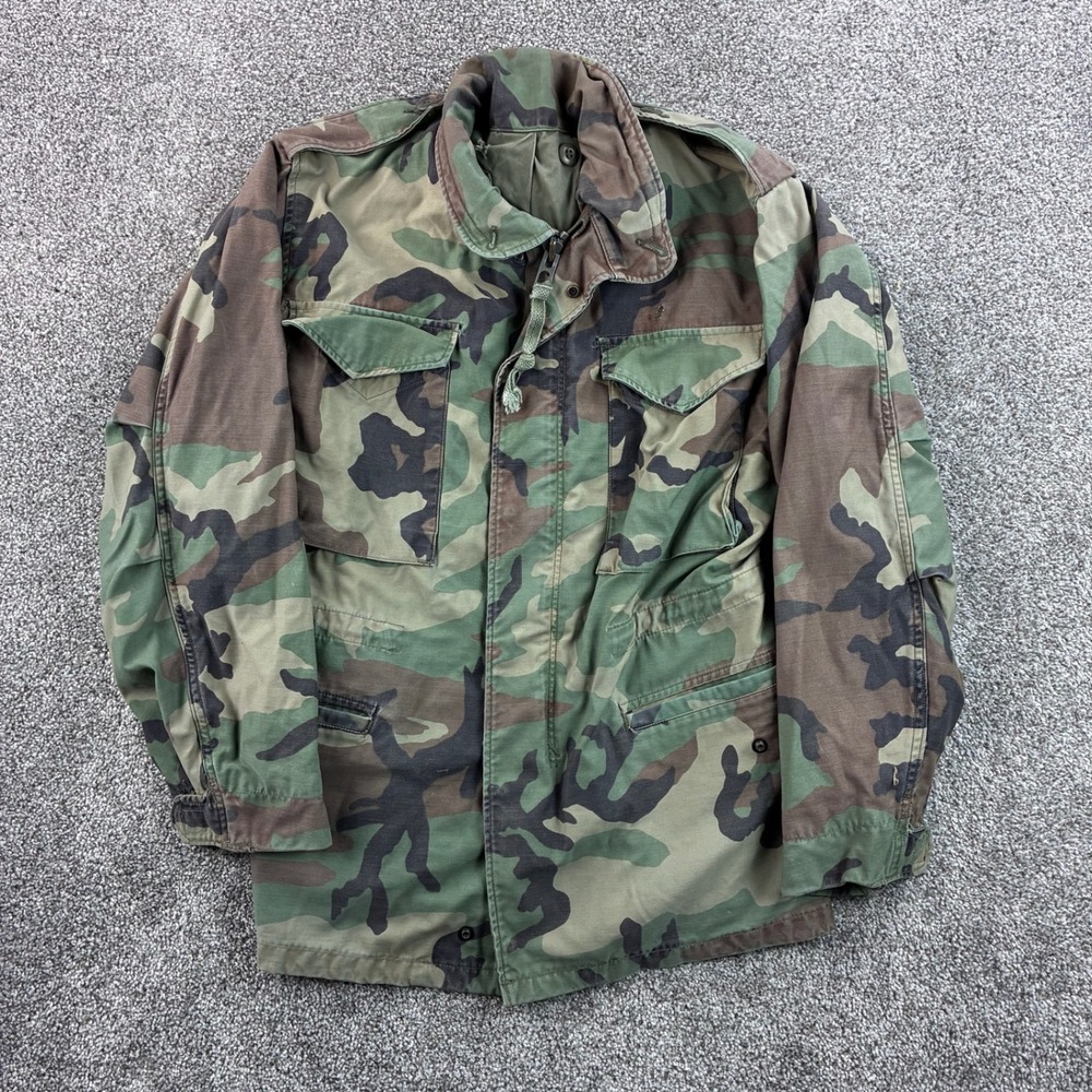 Vintage Military Jacket Mens XS Reg Coat Cold Weather Field Woodland Camo M65